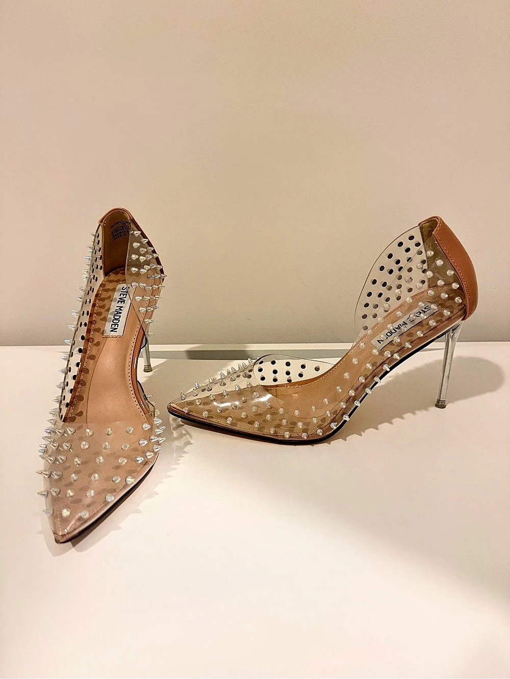 Steve Madden Vala-S Clear Spike Studded Pumps Brown & Clear